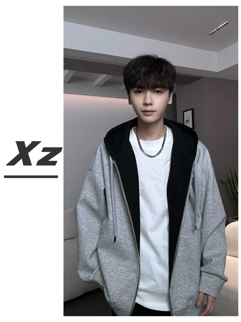 （JIUPIN）春秋休闲宽松潮流ins高克重百搭连帽开衫外套W-769