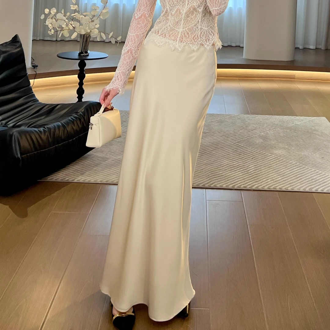 现货【一眼万年】缎面半身裙气质百搭鱼尾裙子修身设计感XK0051