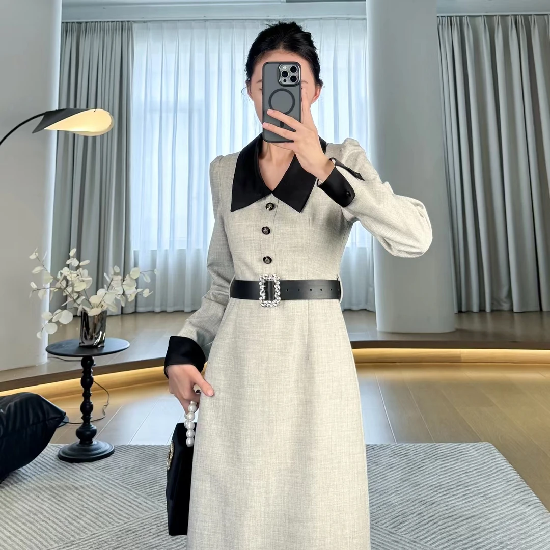 【气场女王】收腰赫本别致连衣裙气质感显瘦长袖长裙 LZ1437