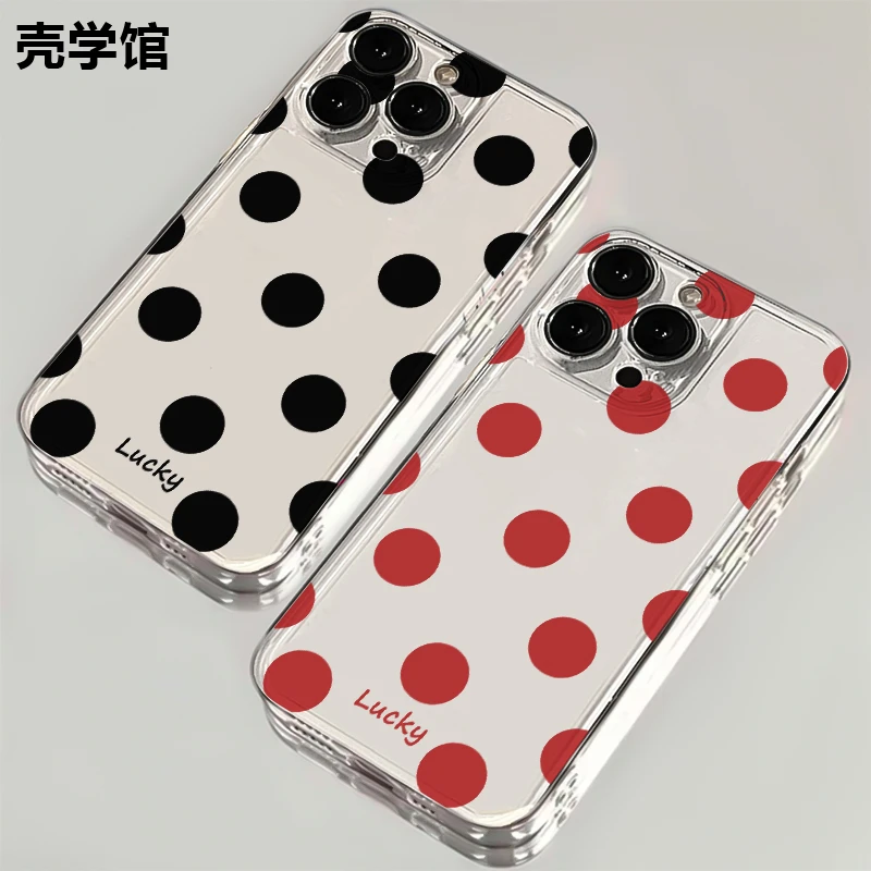 壳学馆简约黑红波点适用苹果15手机壳iPhone14透明13防摔全包12潮