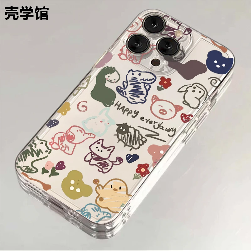 壳学馆涂鸦手绘动物适用iphone15苹果14手机壳华为vivo小米oppo软