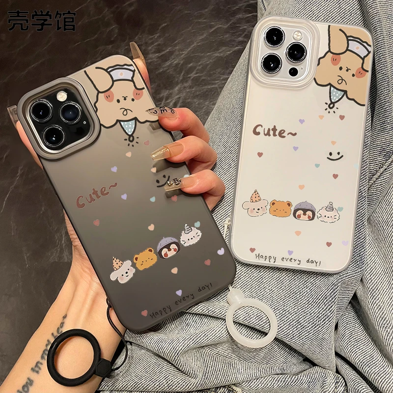 壳学馆呆萌小棕熊适用苹果15手机壳iPhone14promax大孔13防摔12女