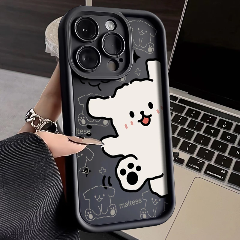 卡通线条狗狗苹果13手机壳iPhone15防摔OPPOvivo华为mate60小米14