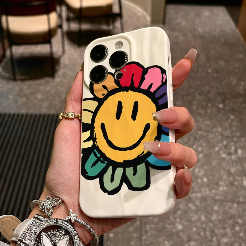 微笑向日癸iPhone15/14promax手机壳苹果13p软套高级肤感褶皱12女