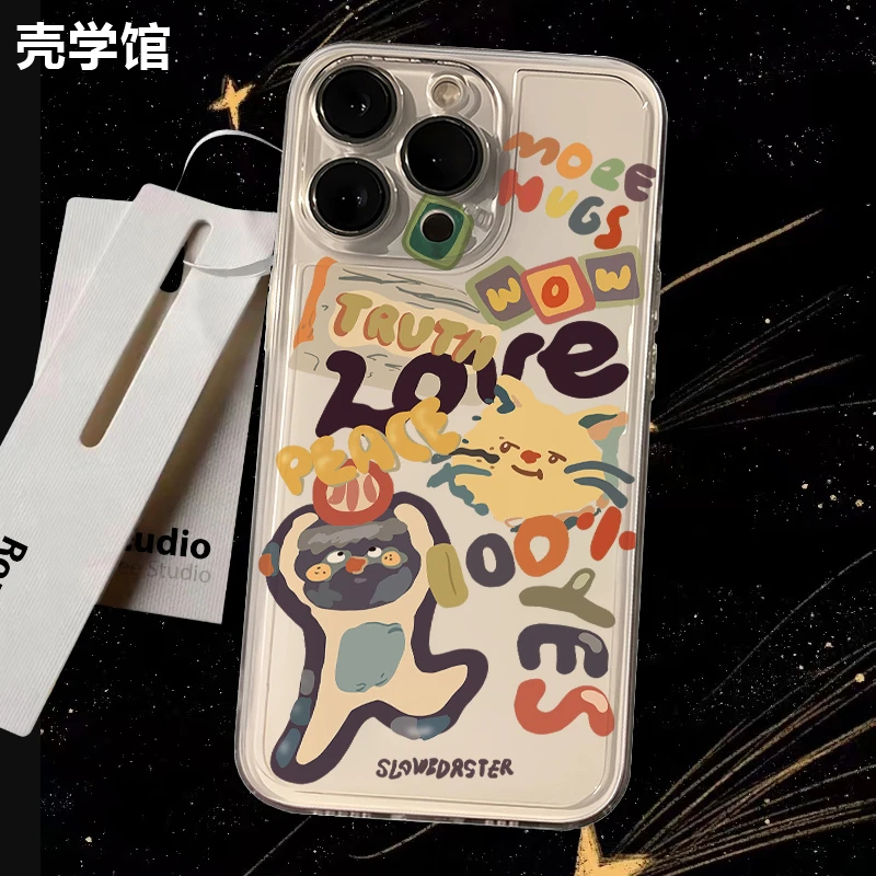 壳学馆涂鸦猫咪适用苹果15手机壳iPhone14透明13防摔全包12创意11