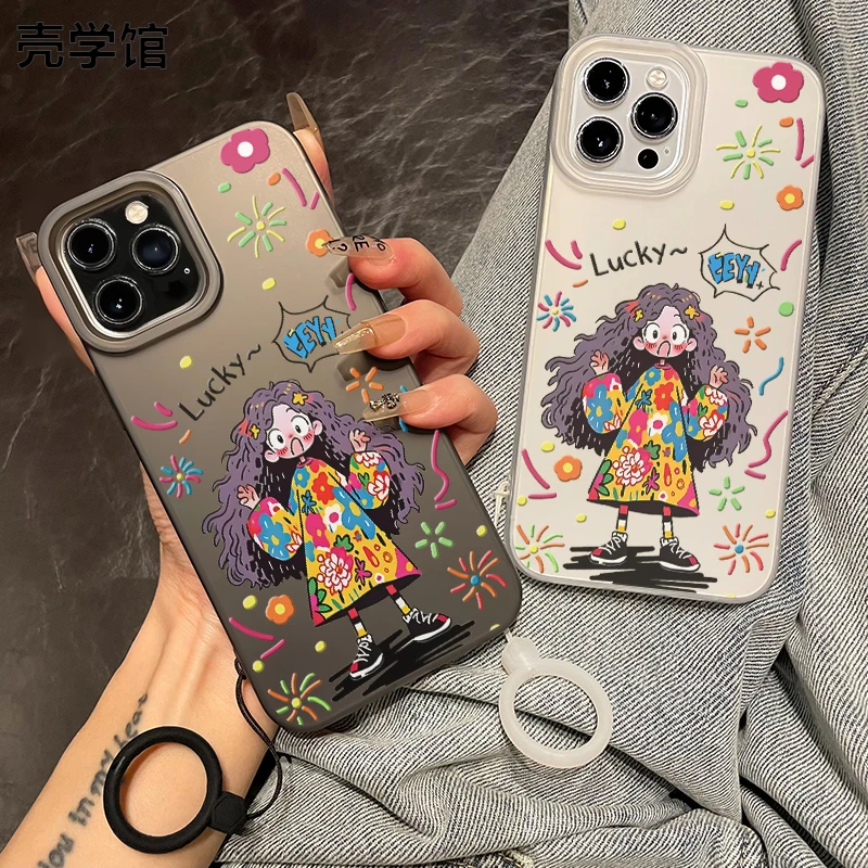 壳学馆花花女孩适用苹果15手机壳iPhone14promax大孔13防摔12简约