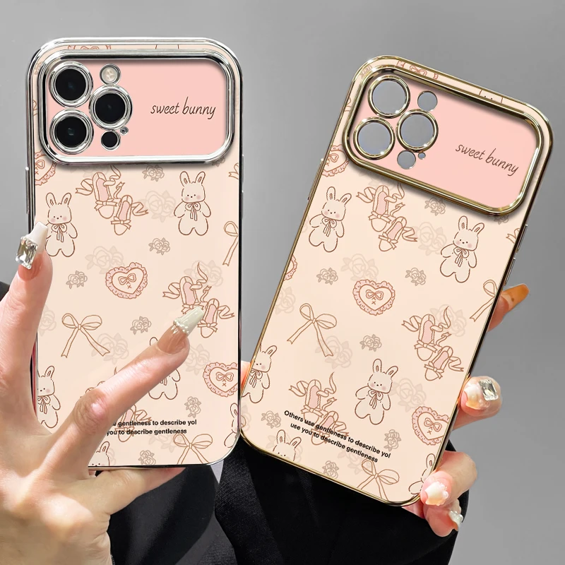 蝴蝶结兔子苹果15手机壳iPhone13电镀银视窗vivo华为mate60小米14