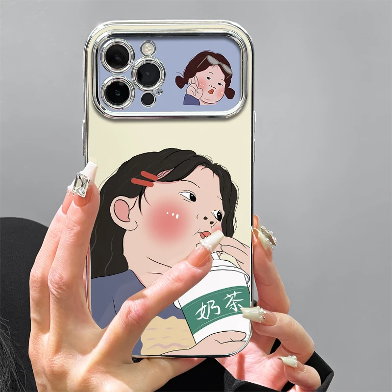 奶茶女孩苹果15手机壳iPhone13promax银视窗vivo华为mate60小米14