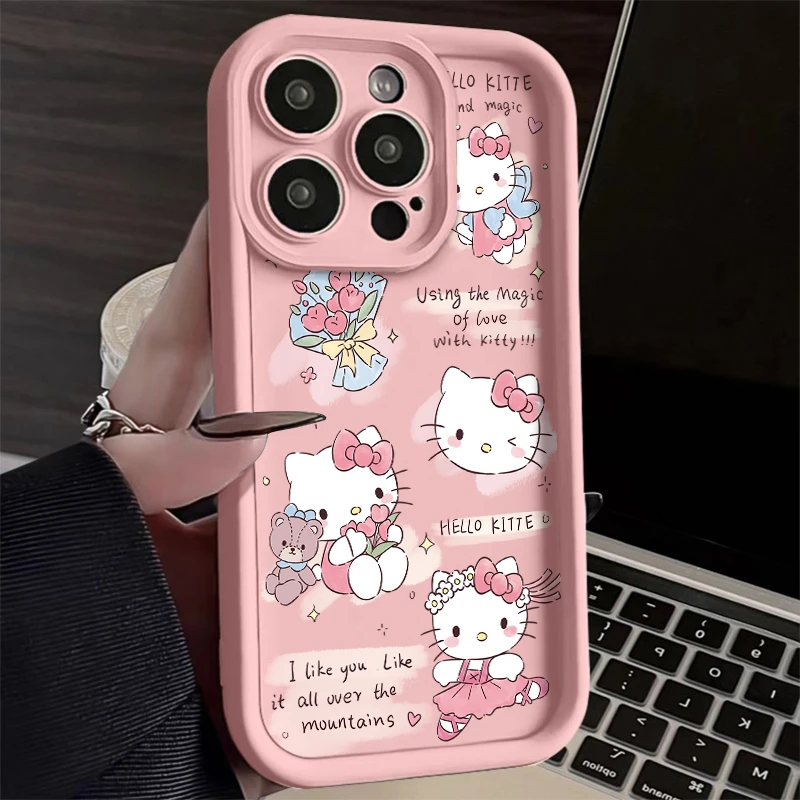少女鲜花粉凯蒂iphone15苹果14promax手机壳华为荣耀OPPO小米vivo