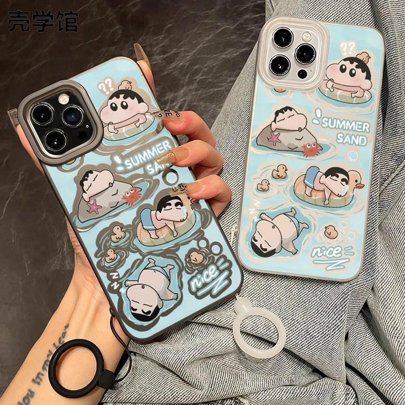 壳学馆游泳小新适用苹果15手机壳iPhone14promax大孔13防摔12卡通