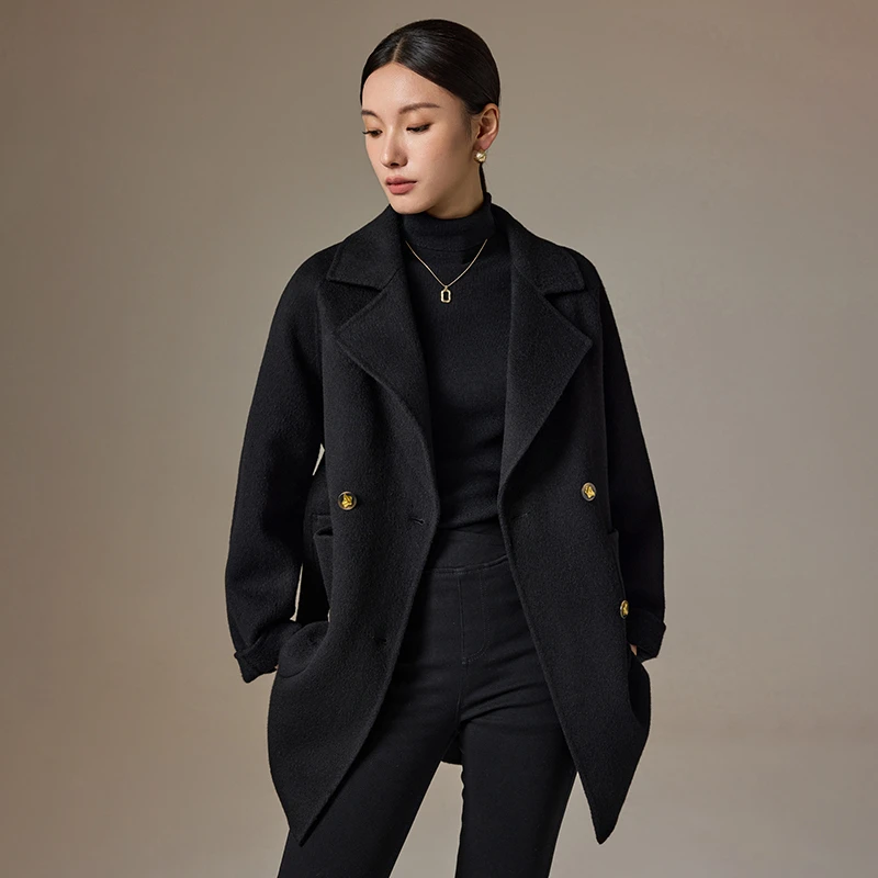 手工缝制高定双面呢绵羊毛大衣2024秋冬新款23553