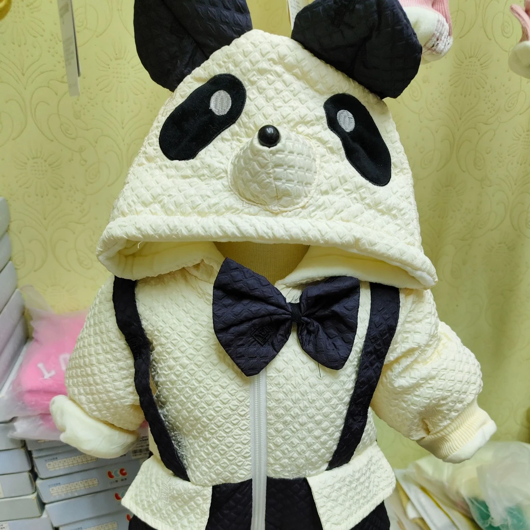 婴儿冬季加绒熊猫连体哈衣