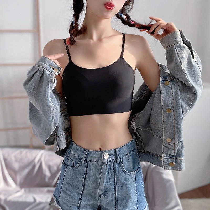 冰丝吊带小背心防走光遮胸抹胸打底内搭裹胸美背内衣少女夏季薄款