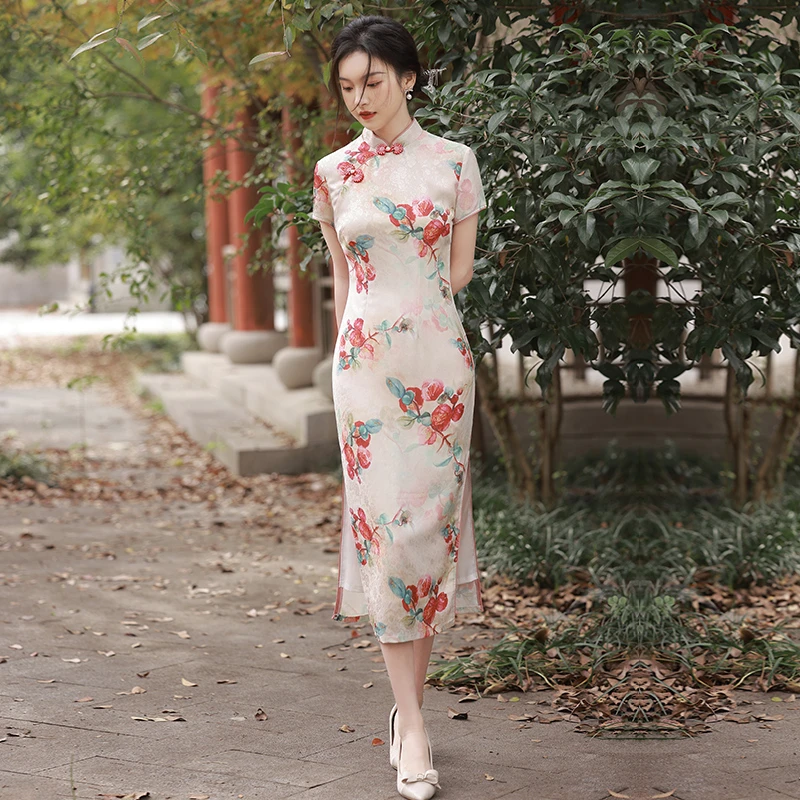 旗袍新款2026夏装中年妈妈年轻款改良走秀长款30岁40岁50岁夏季女