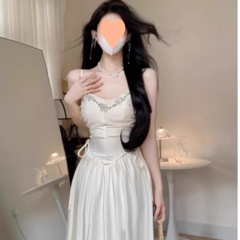 25轻奢带钻生日小礼服吊带连衣裙仙女法式蓬蓬公主长裙子