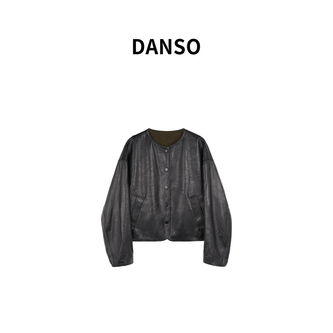 DANSO【】玉美华时尚气质皮衬衫外套皮衣长袖短款外套女 SW0874