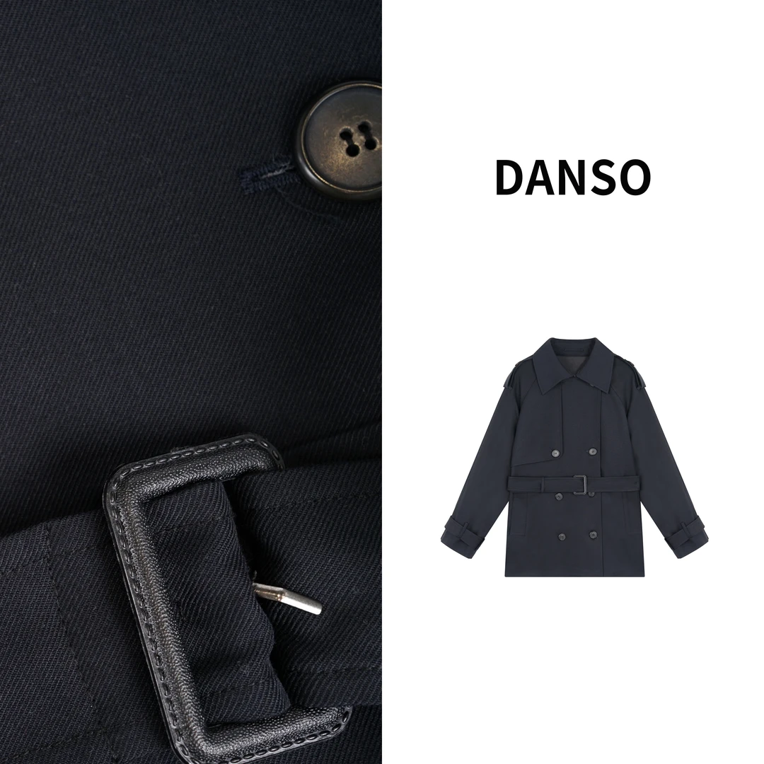 DANSO 【康培风衣】玉美华时尚休闲黑色宽松中长款风衣外套 AD0141