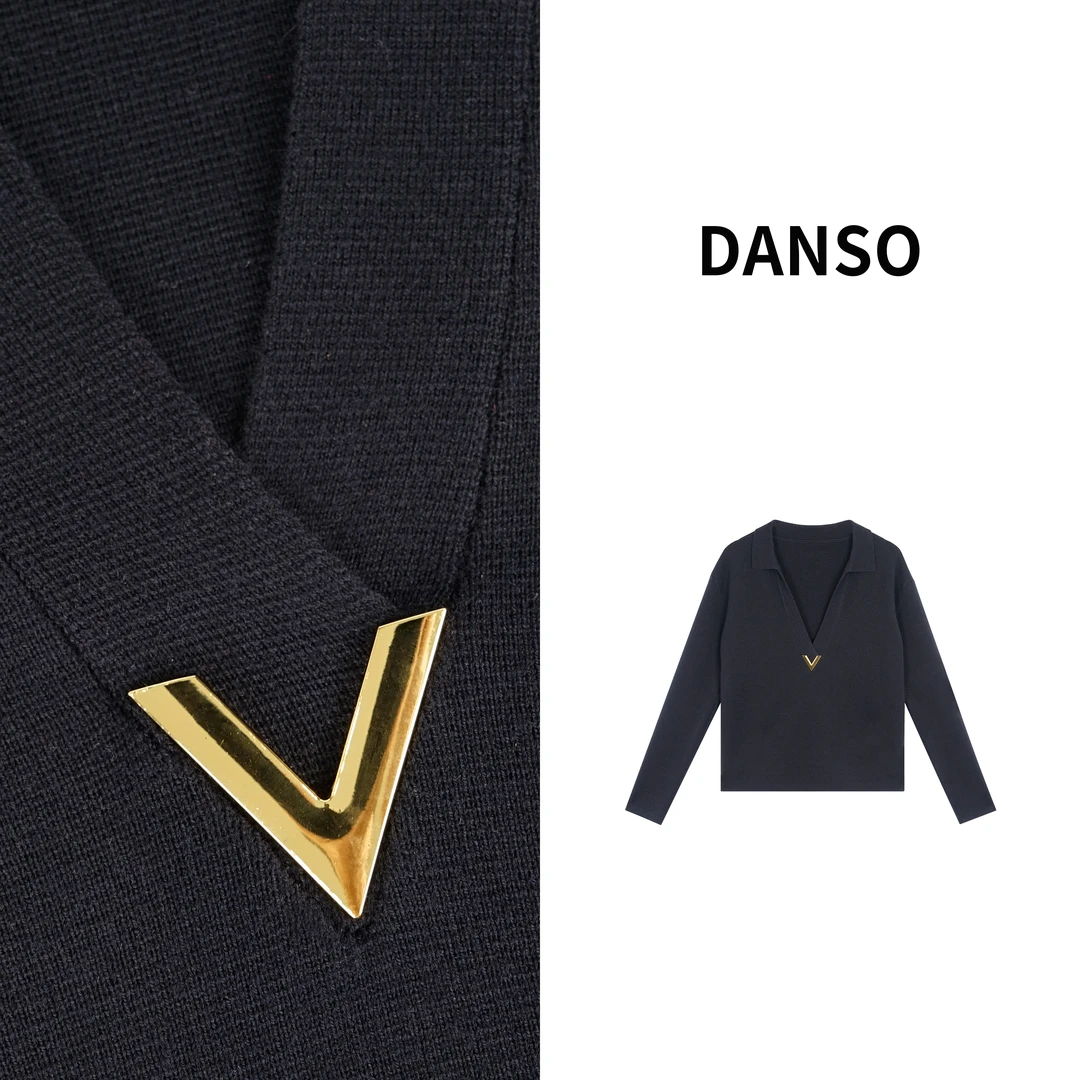 DANSO【华V仑】玉美华V领显瘦气质时尚休闲百搭长袖针织衫 BA0128