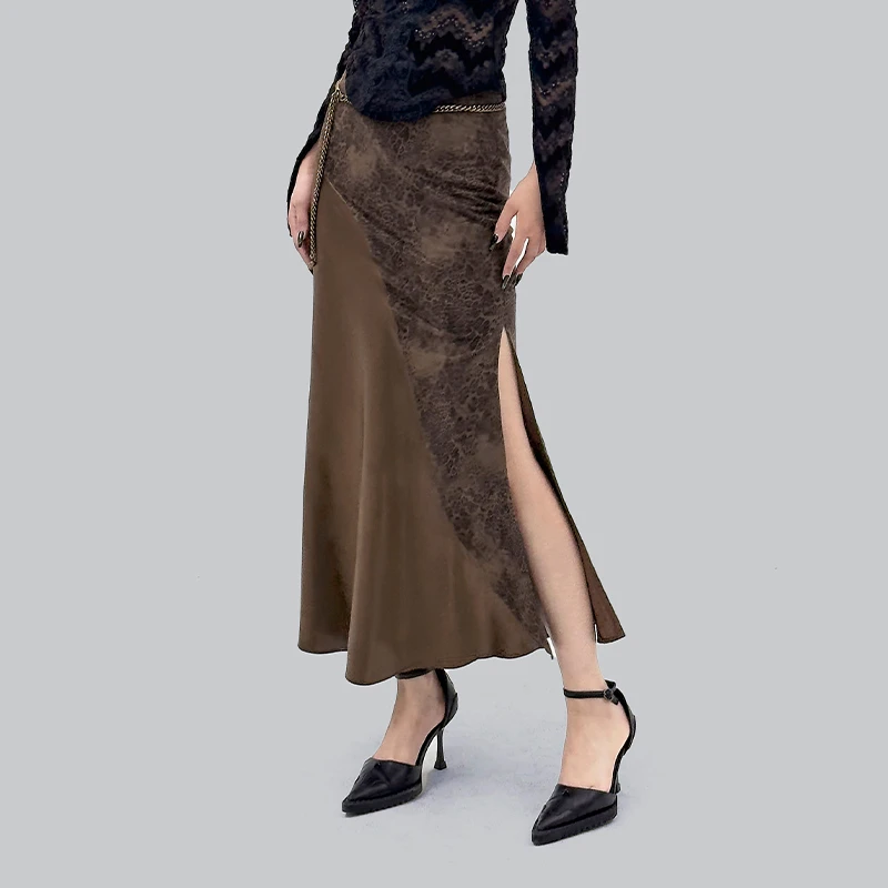 【PUNK RAVE】PR秋季新品拼接缎开叉包臀性感气质半身裙PQ-1452