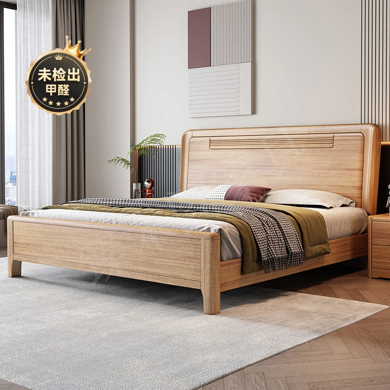 金丝檀木实木床1.8米主卧室双人床1.5M原木色现代简约主卧婚床