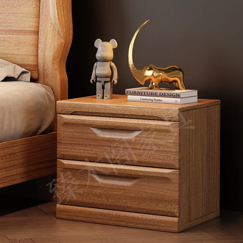 进口金丝檀木实木床配套实木床头柜卧室储物柜家用现代实木床