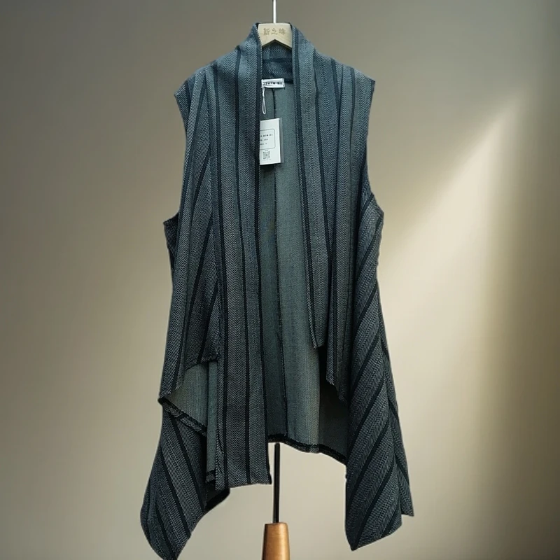 80121新之峰新款休闲时尚百搭潮流宽松不规则中长款马甲