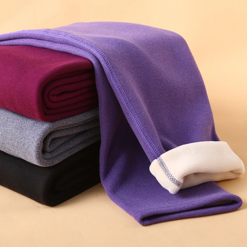 女士德绒加绒加厚保暖裤高腰棉裤打底裤秋裤毛线裤亲肤宝宝绒纯色