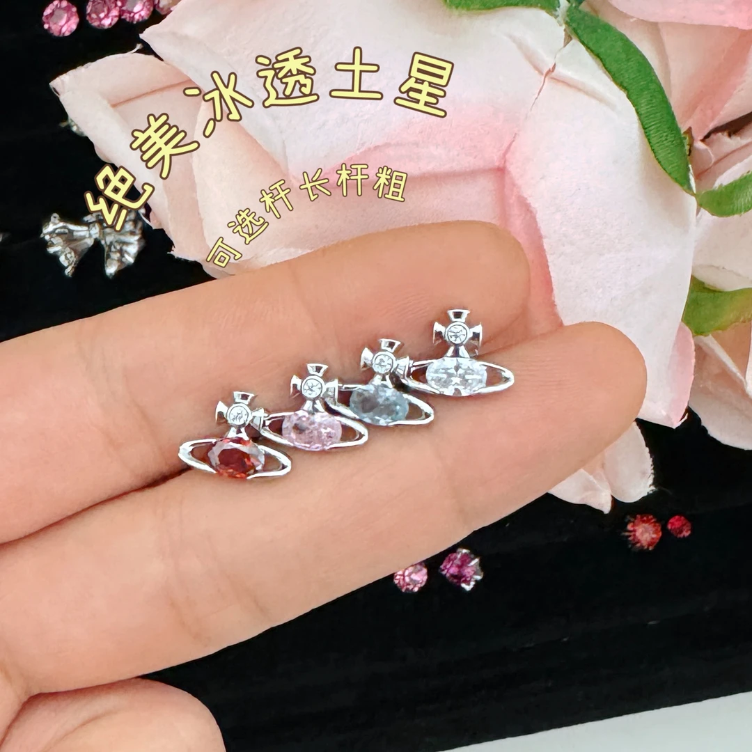 钛钢耳饰 Q613可选杆长杆粗冰透土星气质百搭钛钢螺丝拧耳骨钉