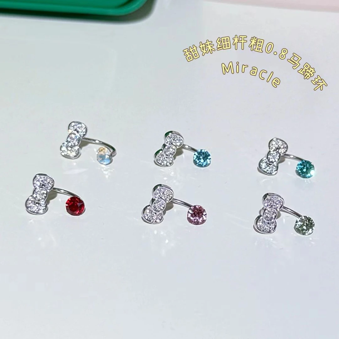 钛钢合成锆石耳饰 kt蝴蝶结华子4mm马蹄环粗0.8钛钢甜美系列