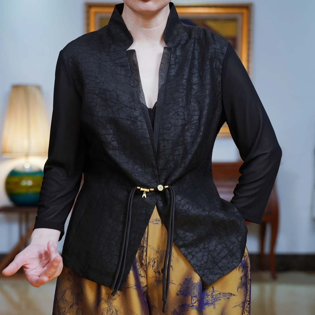 『随风』复古中国风黑龟新中式精致短款西服上衣-S4Q5964