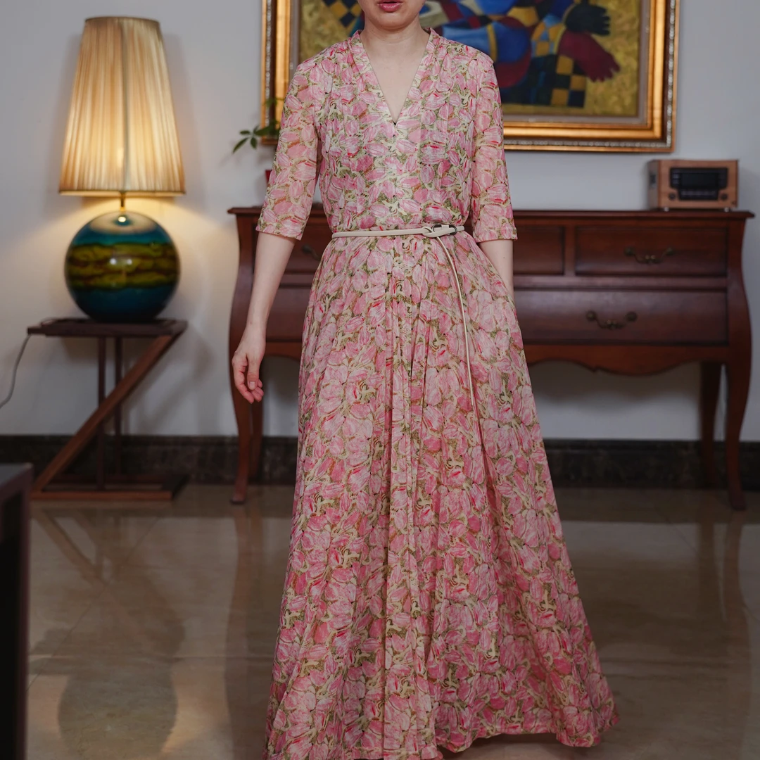 『花海』复古中国风气质显瘦女士优雅收腰女装连衣裙-S4T5939