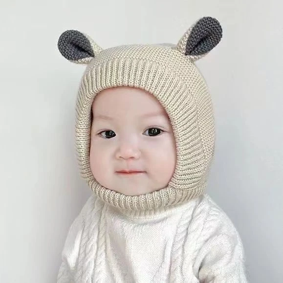 婴儿帽子秋冬季初生宝宝保暖毛线帽0-18个月男女新生婴幼儿护耳帽