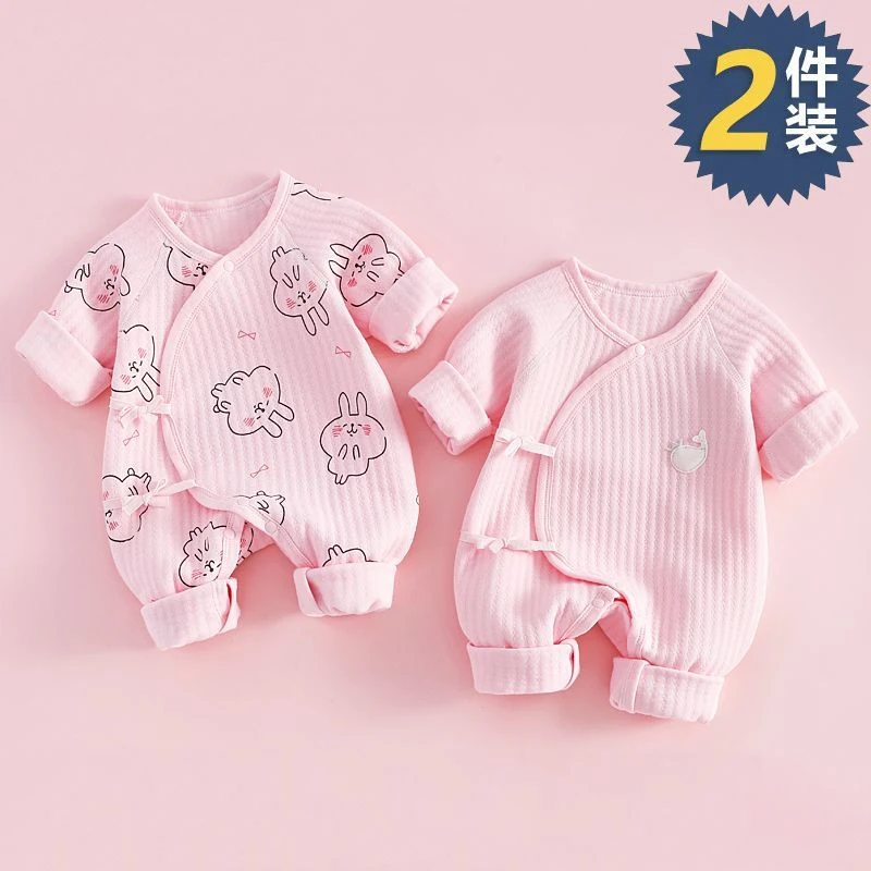 新生婴儿衣服秋冬季夹棉连体衣初生宝宝薄棉无骨保暖衣哈衣空气棉