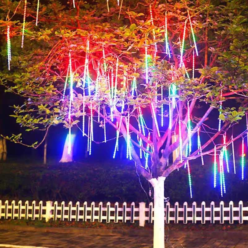流星雨LED灯串插电太阳能氛围商场庭院室外灯串悬挂多功能户外