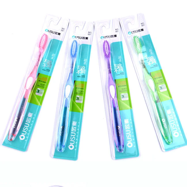 欧素001/002细丝软毛透明防滑刷柄牙刷-独立包装通用型牙刷家庭装