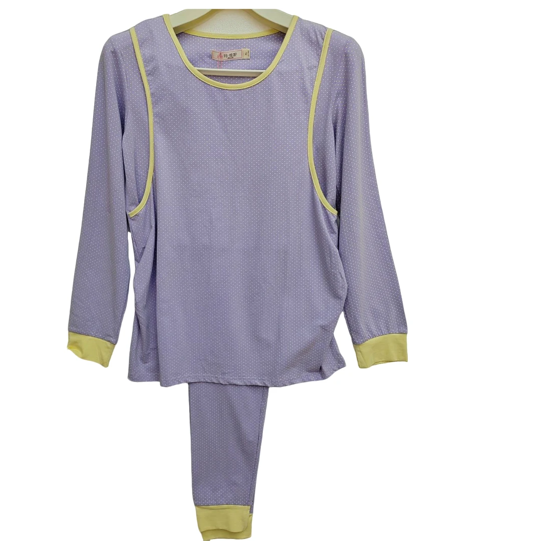 丁香紫收袖脚口4133T2精梳棉孕产哺乳秋衣秋裤套装侧开哺乳口产妇