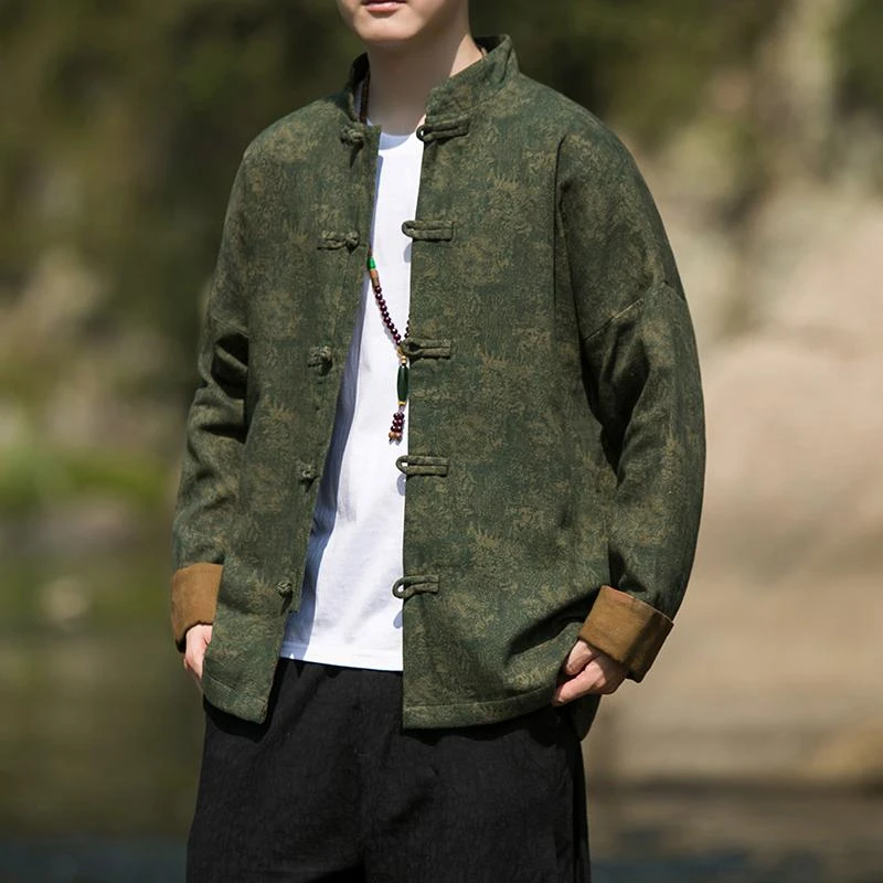 立领夹克外套男春秋款中国风男装古风茶服青年中山装新中式唐装潮