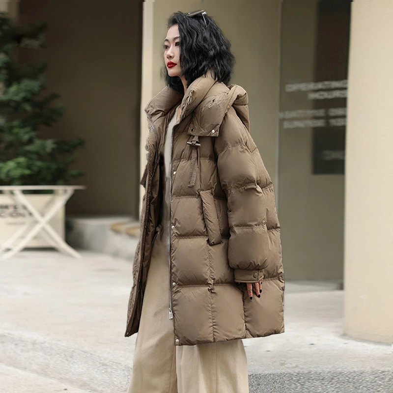 连帽棉衣女中长款2025新款学院风棉服韩版加厚宽松棉袄外套ins