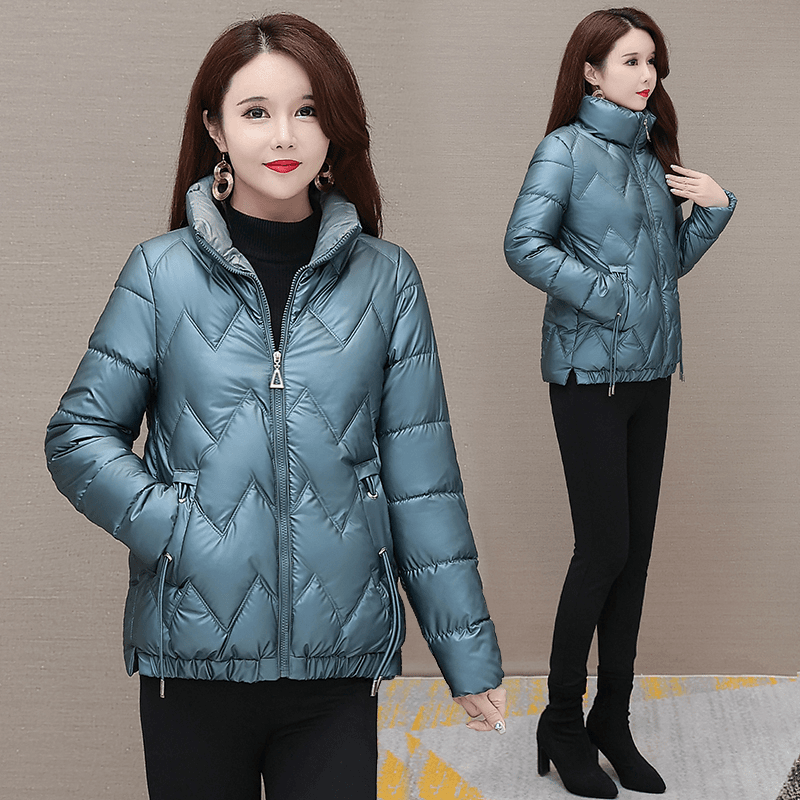 免洗亮面棉衣女短款2023新款立领棉服宽松大码棉袄冬季外套388