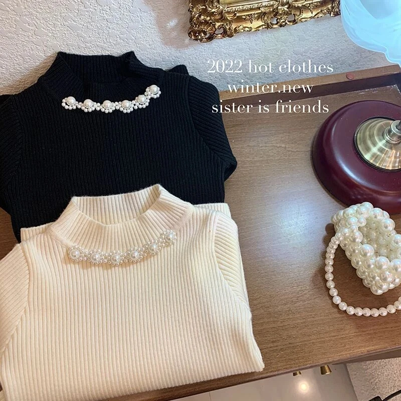 秋冬款宝宝内搭珍珠毛衣儿童百搭打底衫修身上衣女童文艺针织衫