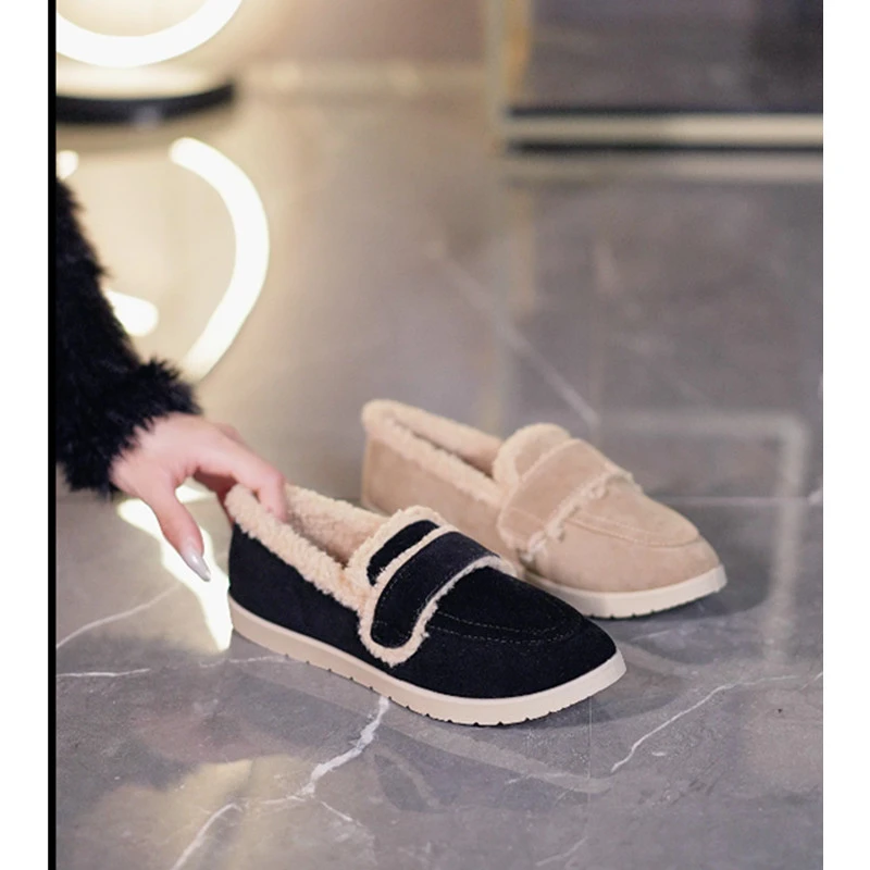 毛毛鞋加绒保暖2025年秋冬季豆豆鞋厚底雪地棉鞋女一脚蹬百搭休闲