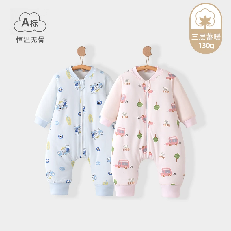 宝宝秋冬季空调服连体衣加厚夹棉恒温睡袋婴儿一体睡衣A类防踢被
