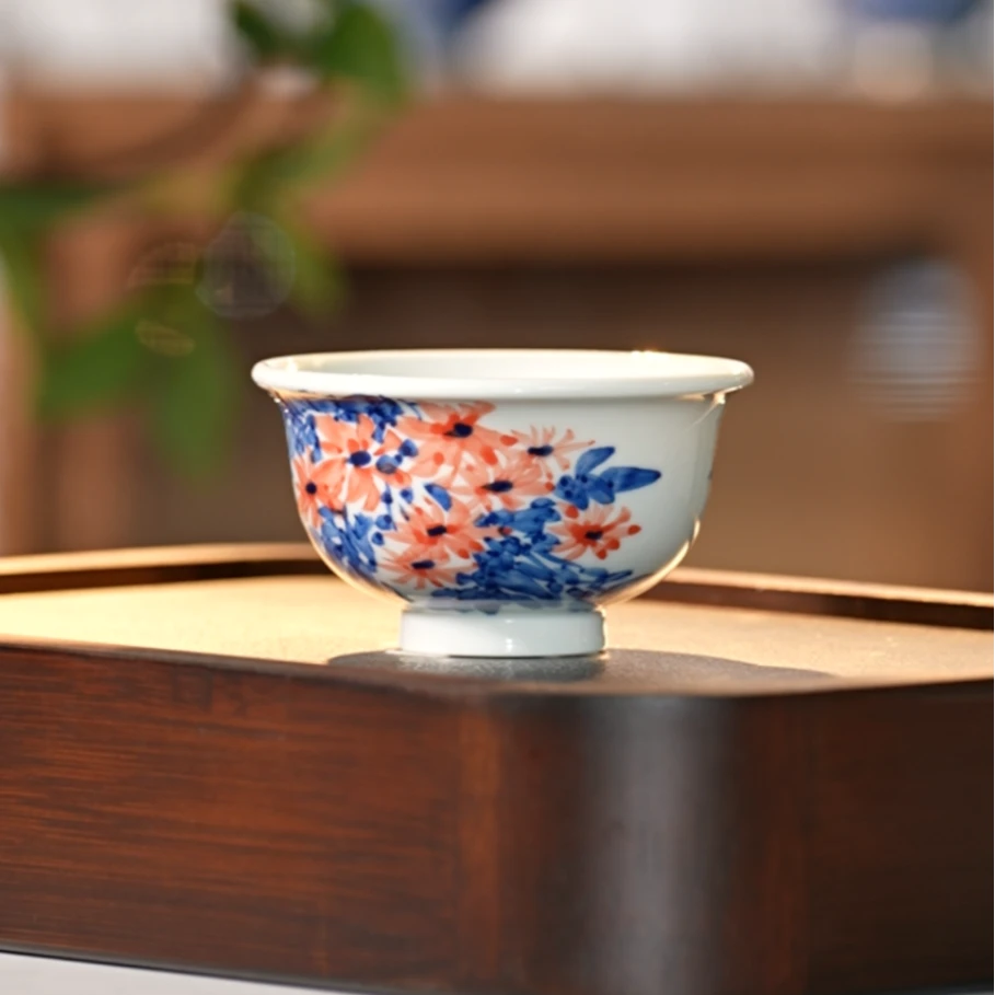 景德镇陶瓷   晓隐匠誌 写意小压手杯（菊花）