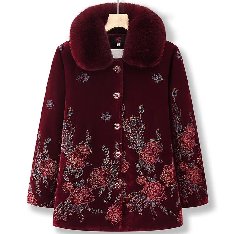 雅鹿优选秋冬装棉衣女奶奶装加厚棉袄妈妈外套金丝绒保暖棉服中长