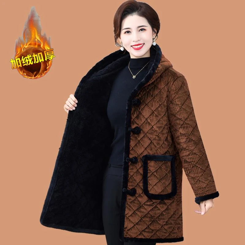 雅鹿优选新款中老年妈妈秋冬装加绒厚棉衣2025新款奶奶装灯芯绒中