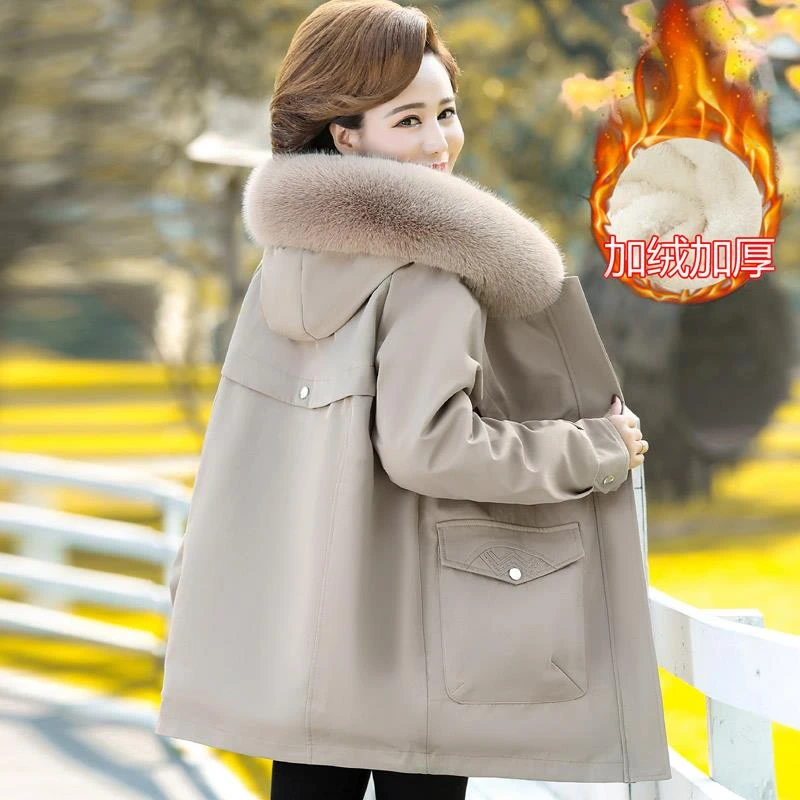 雅鹿优选妈妈洋气中长款洋气棉服中年女连帽棉衣外套中老年冬装派