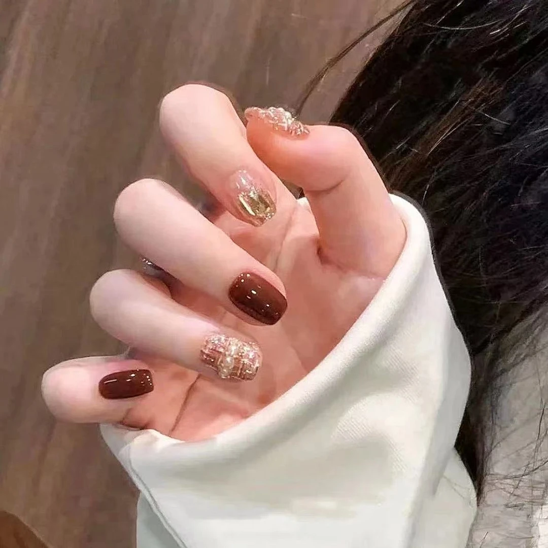浮生会纯手工光疗美甲贴果冻贴片指甲穿戴甲简约梯形重复