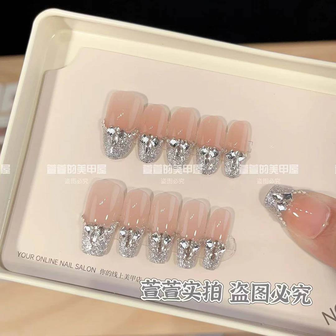 巴黎舞鞋纯手工光疗美甲贴果冻贴片指甲穿戴甲简约梯形重复