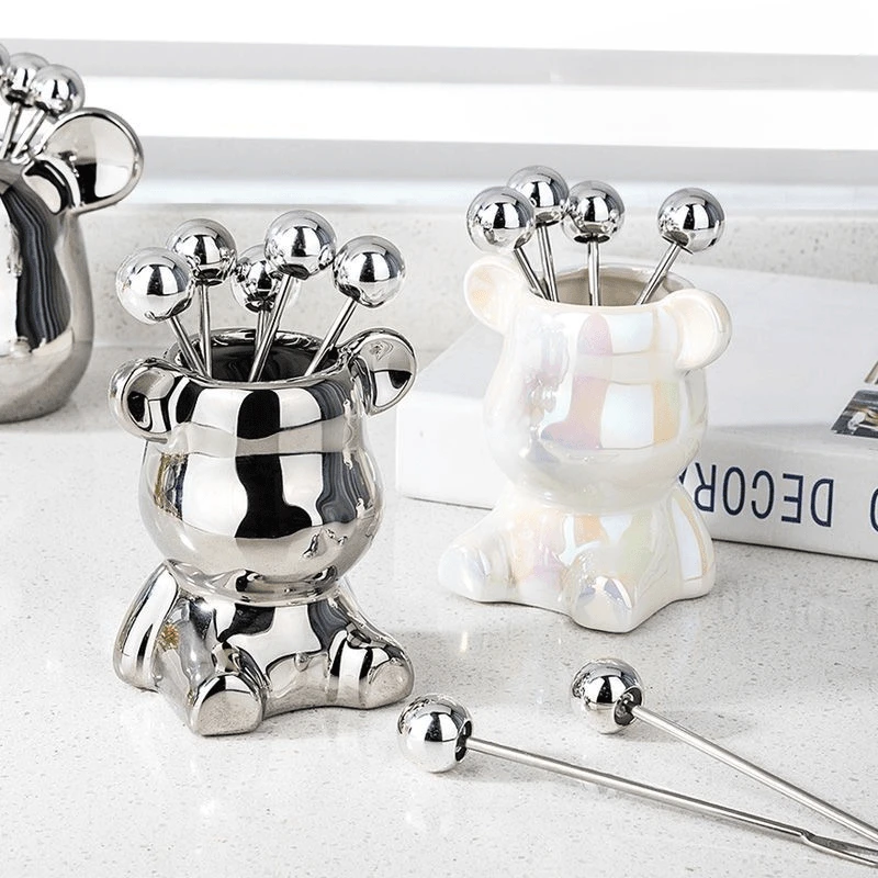 轻奢水果叉餐具不锈钢可爱创意收纳罐家用刀叉水果盘叉子高级感