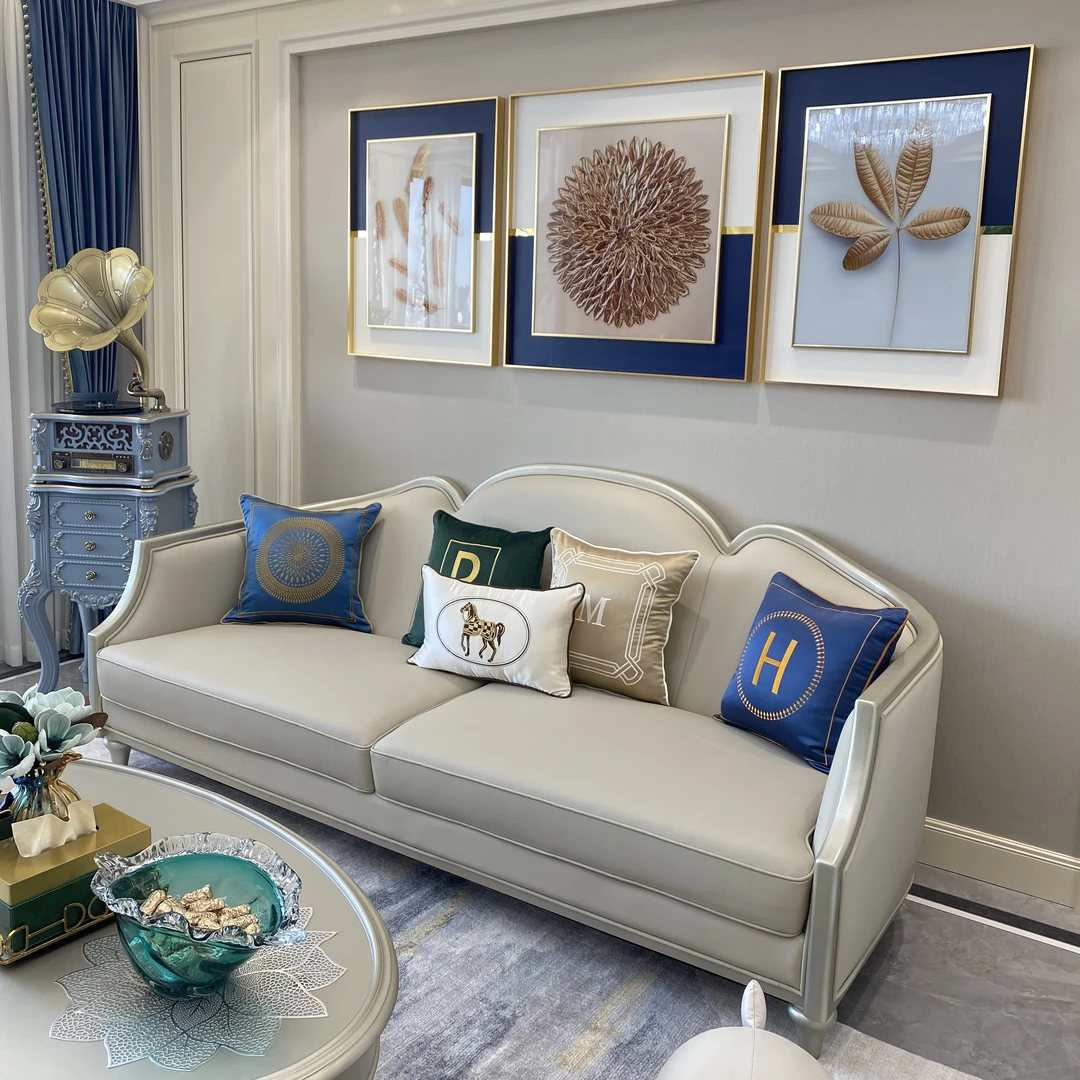 美式轻奢奢华真皮沙别墅发组合大小户型轻奢进口榉木实木家具奢华